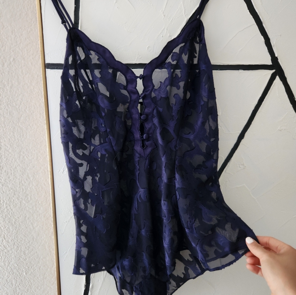 Victoria's Secret Vintage Gold Label Blue Embroidered Teddy Lingerie Bod…